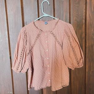 Old Navy Pink Puff Sleeve Blouse with Peter Pan Collar